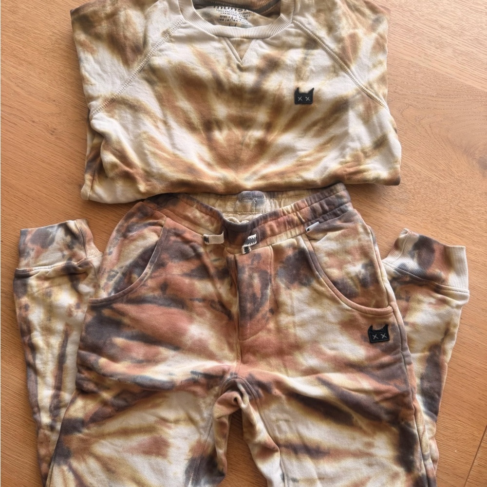 Munster Kids Tie-Dye Sweatpants in Brown & Cream